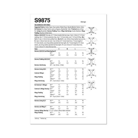 Simplicity 9875 Pattern Dog Harnesses Wings Sizes S-L Novelty Halloween Costume - Picture 2 of 7